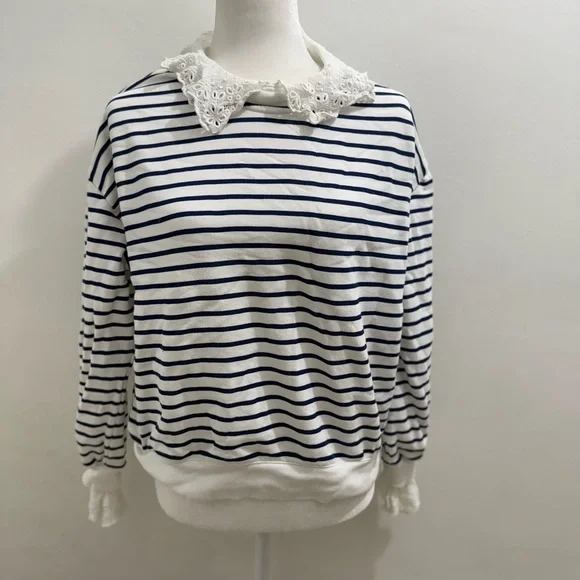 J. CREW French terry sweatshirt with lace trim Size M NWOT $118 BT719 - Picture 7 of 12